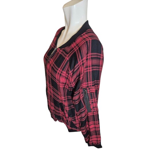 Sanctuary Dylan Plaid Bomber Jacket Utility Jacket Red Black Sz L - Picture 5 of 8